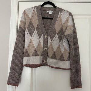 Rachel Zoe Women’s Brown and Cream Diamond Patterned Button Up Cardigan